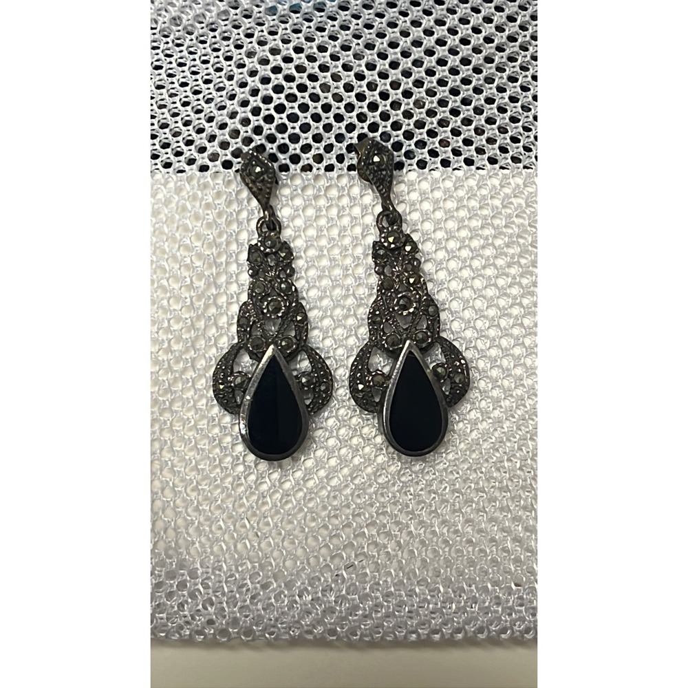 Elegant Black Onyx and Silver Drop Earrings
